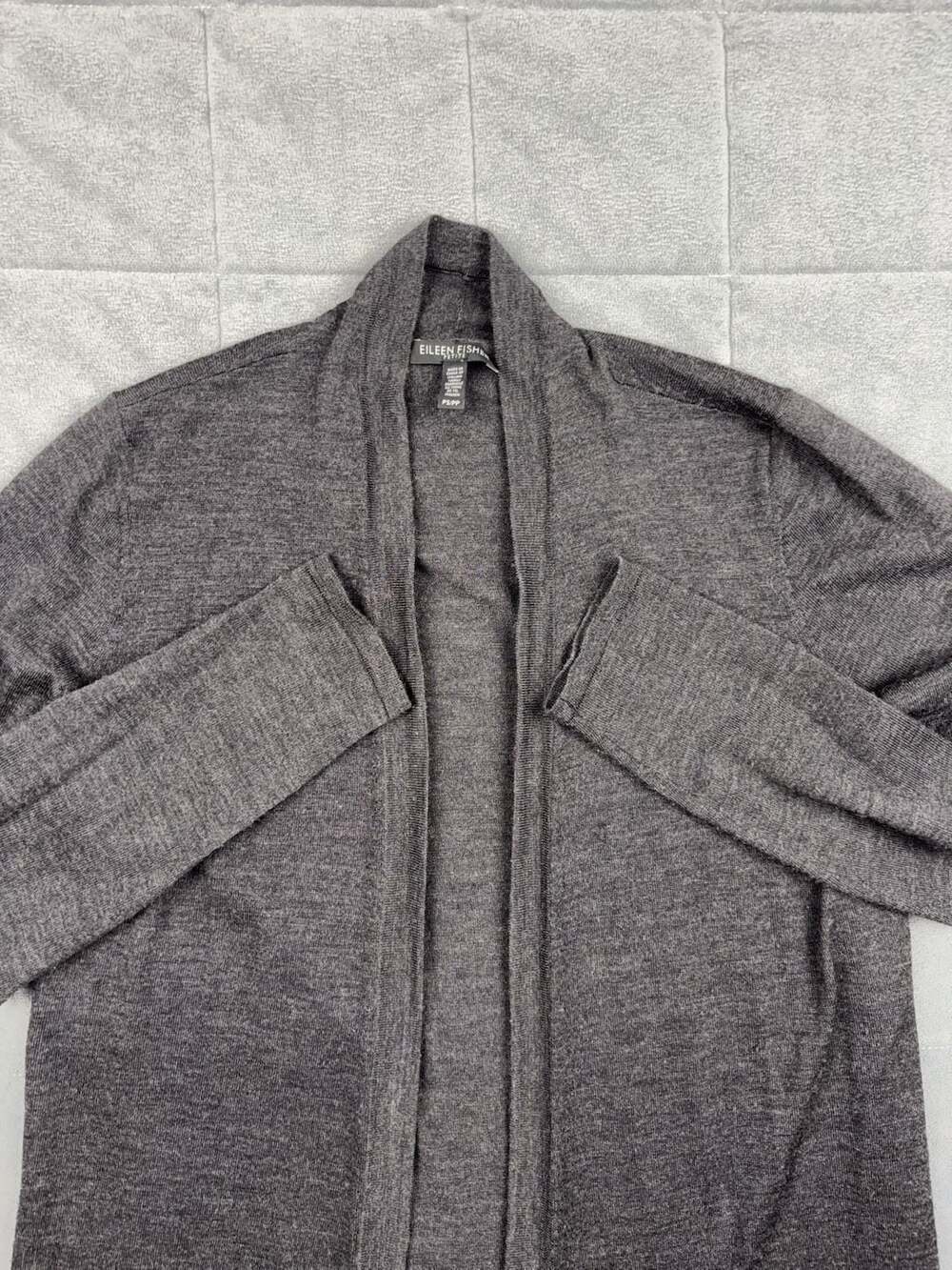Eileen Fisher Petite Merino Wool Long Open Cardigan Gray Size PS/PP